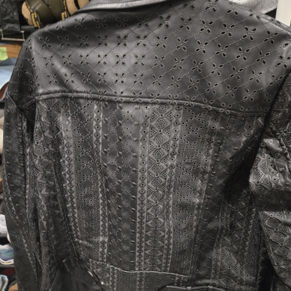 Anthropologie Faux Leather Jacket cut out designs nwt Small - Picture 4 of 5